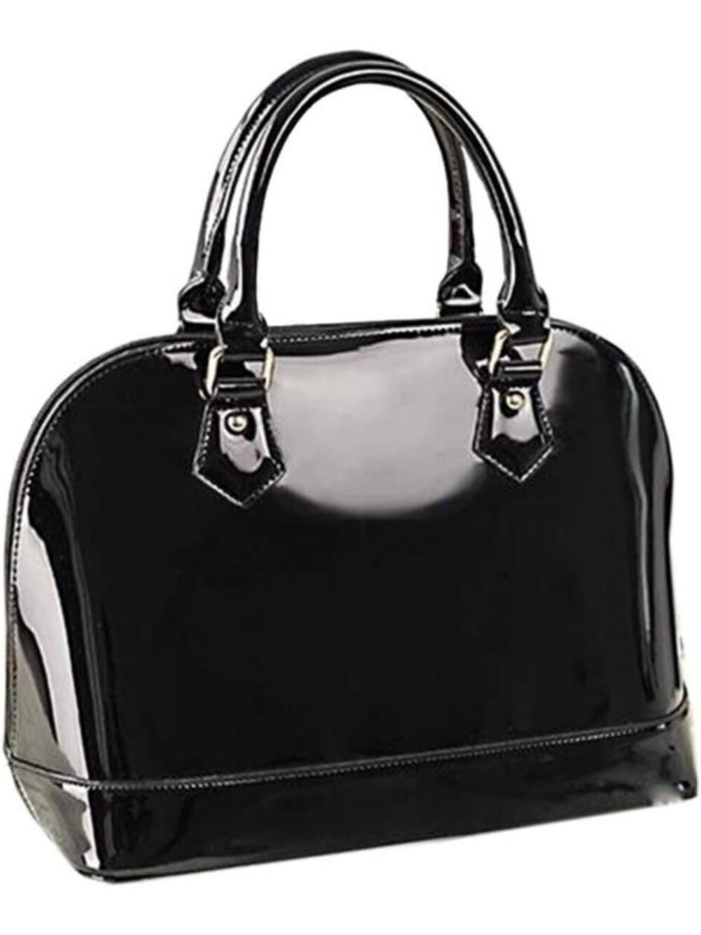 Shiny Patent Leather Dome Satchel Handbag - Multi-Pocket Zip-Around Shoulder Bag